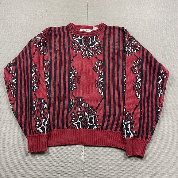 Vintage Salt Creek Sweater Mens Medium Red Abstract Striped Tribal Geometric - Picture 1 of 9